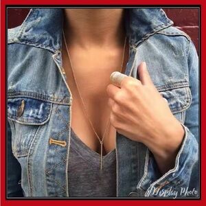 NEW LONG GOLD THIN BAR MINIMALIST 925 NECKLACE